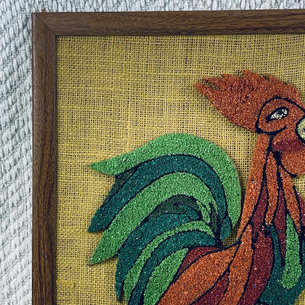 Vintage MCM Rooster Gravel Wall Art Unique Retro Folk‎ Art Rock Barn Farm Unique